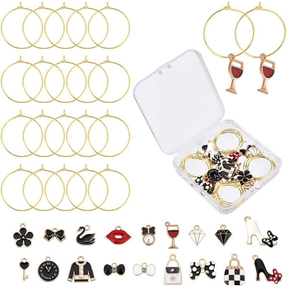 1 Box 18 Sets 18 Styles Wine Glass Charms Rings Wine Glass Markers Alloy Enamel Charm Pendants Funny Drink Markers Tags Designer Charms for Stem Glasses Tasting Party Favors Decoration