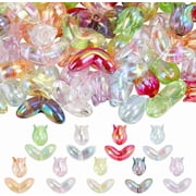 1 Box 18 Styles 72Pcs Iridescent Flower Beads Acrylic Tulip Beads Spring Leaf Petals Iridescent Love Valentine's Day Transparent Loose Plastic Flower Beads