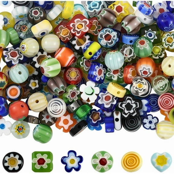 1 Box 180PCS 6 Styles Mixed Color Shaped Assorted Lampwork Beads with Holes Colorful Small Glass Spacer Charms Loose Bead Bulk for Jewelry Making DIY Bracelets Necklaces Craft Supplies