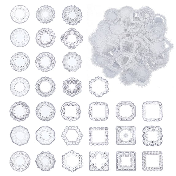 1 Box 180Pcs 15 Styles Vintage Lace Stickers Transparent Lace Stickers PET Waterproof White Flowers Clear Decorative Decals Sticker for DIY