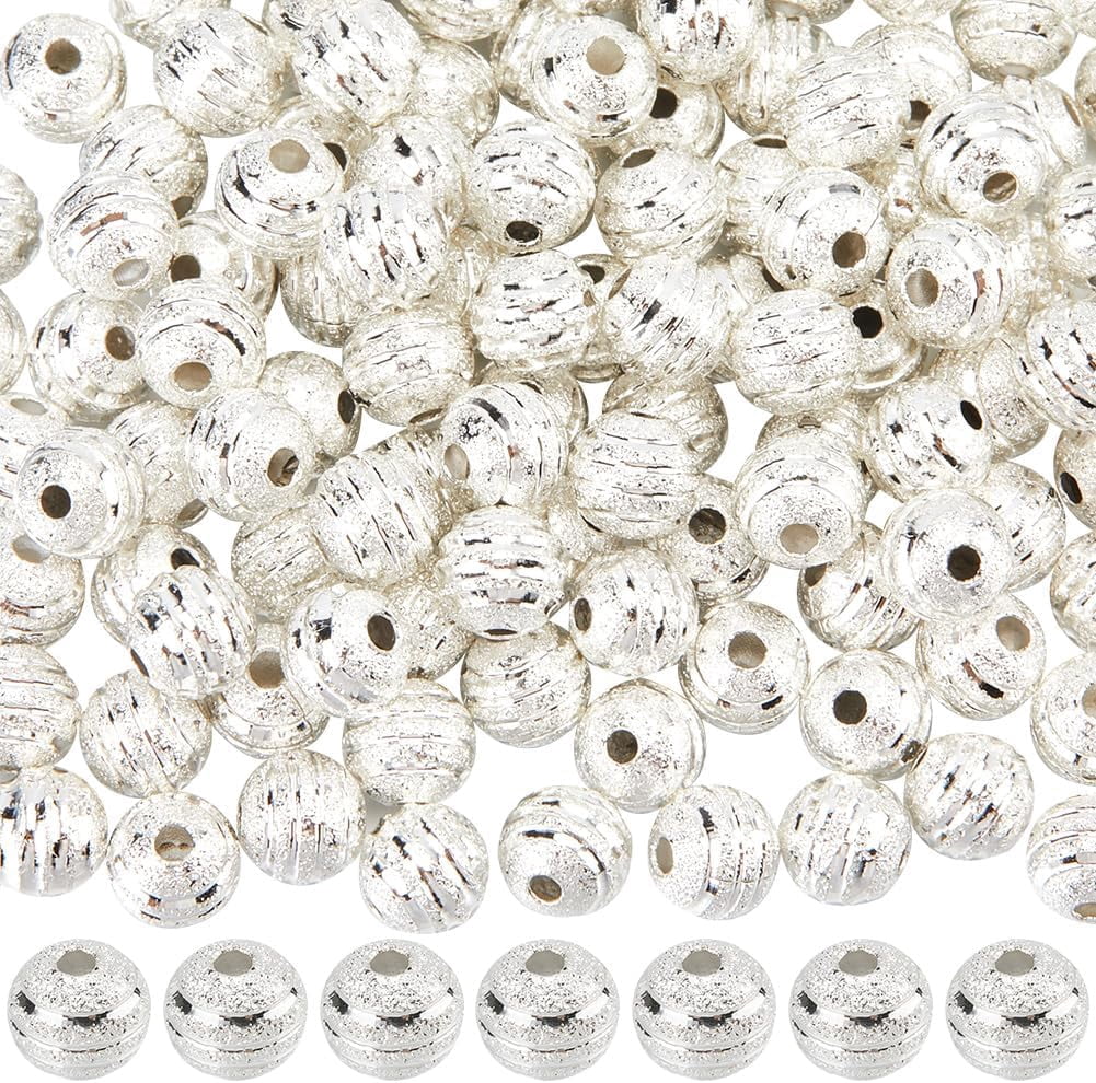 1 Box 180Pcs 6mm Round Silver Beads Ribbon Spacer Beads Bulk Metal ...