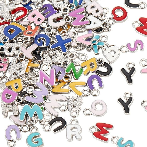 1 Box 180Pcs Alphabet Charms Bulk Letters Charm A to Z Metal Alloy Enamel Colorful Cute Capital Initial 26 Letter Charm for Jewelry Making Charms DIY Keychain