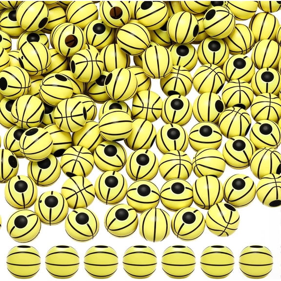 1 Box 180Pcs Basketball Beads Sports Ball Beads Bulk Big Hole Opaque Acrylic Yellow Sport Round Loose Spacers for Jewelery Making Supplies DIY Crafts Necklaces Bracelets Keychains Adults 1set