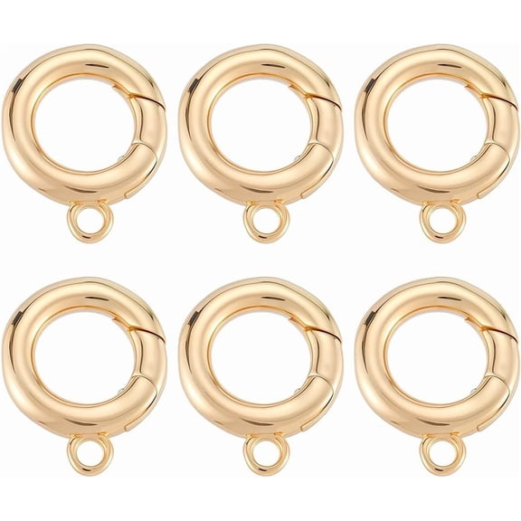 1 Box 18K Real Gold Plated O Ring Spring Clasp Small Round Carabiner Clips Bulk Brass Rings with Loop Trigger Snap Hooks Links for Jewelry Making DIY Necklace Bracelet Crafts Supplies Women Gold DIY