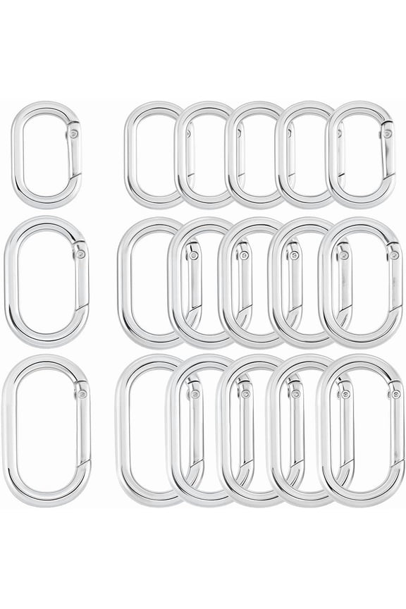 1 Box 18Pcs 3 Sizes Spring Oval Ring Clasp Carabiner Keychain Clip Alloy Silver Smooth Open Keyring Buckle Small Gate Rings for Purse Jewelry Making Bags Keychain Lanyard Supplies DIY Craft