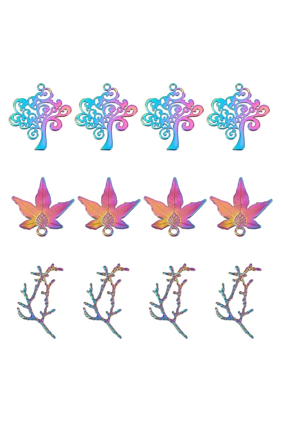 1 Box 18Pcs 3 Style Alloy Pendants Cadmium Free Lead Free Mixed Shapes Rainbow Color 6pcs/style DIY