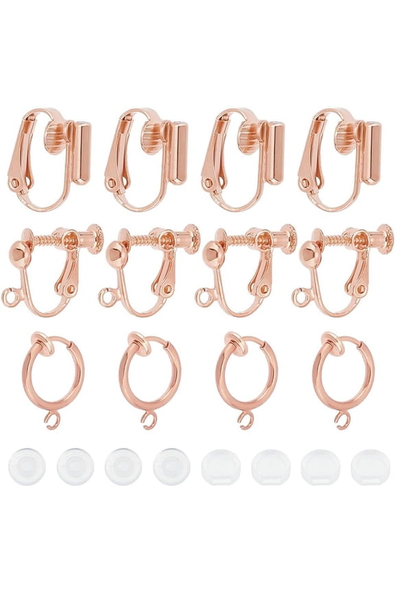 1 Box 18Pcs 3 Style Clip on Earrings Converter Earring Clip Backs Rose Gold Clip on Hoop Earring Non Pierced Ears Ear Clips for Jewellery Making Adult DIY Dangle Earrings Craft Supplies Rose Gold