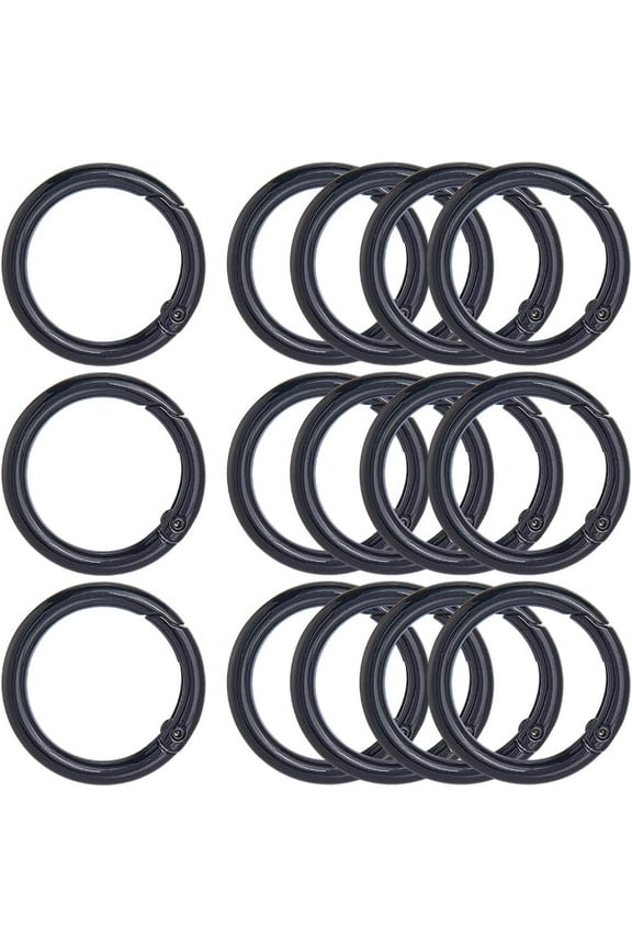 1 Box 18Pcs 33MM Black Spring O Rings Round Carabiner Clip Keyring Metal O Ring Buckles Trigger Spring Snap Hooks Zinc Alloy Key Rings for DIY Keychains Purses Handbags Dog Leashes Crafts Black