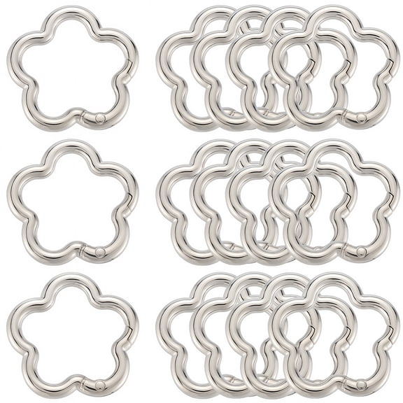 1 Box 18Pcs 35mm Flower Carabiner Clip Spring Gate Clasps Bulk Silver Large Trigger Snap Hoop Metal Closures Alloy Clamp Clip Clasps