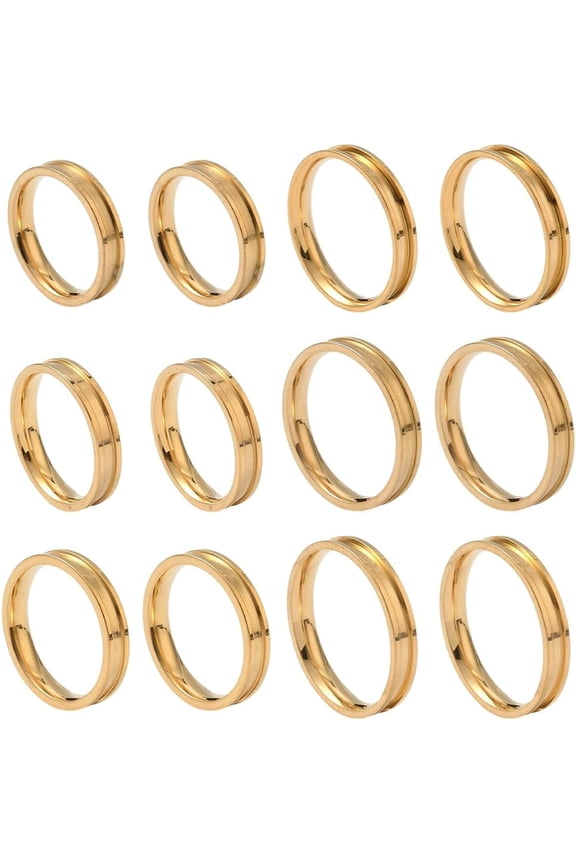 1 Box 18Pcs 6 Sizes Blank Finger Rings Wedding Band Blanks Gold Stainless Steel Grooved Ring Round Empty 4mm Wide Finger Bands