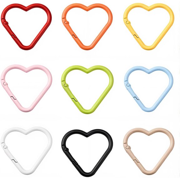 1 Box 18Pcs 9 Colors Heart Spring Clasp Heart Snap Hooks 4cm Metal Alloy Spring Gate O Rings Snap Buckle Trigger Cute Clasp Keychain Findings for Key Ring Clip DIY Crafts Jewelry Making DIY