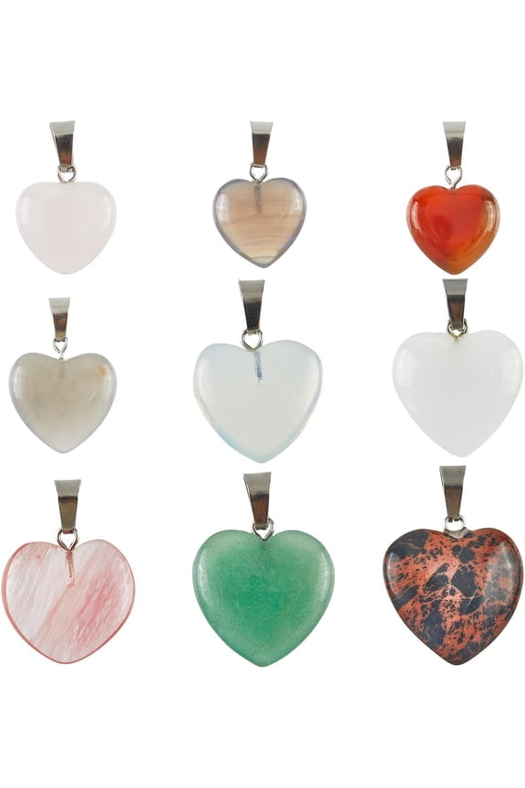 1 Box 18Pcs 9 Styles Heart Gem Charm Natural Stone Charms Bulk Colorful Quartz Gemstone Love Hearts Shaped Charm for Jewelry Making Charms Bracelets Necklace DIY Crafts Supplies