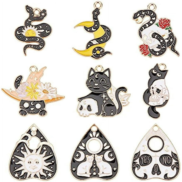 18pcs 9 Shapes Alloy Enamel Pendants Snake and Moon and Cat and Heart Pendants, Adult Unisex, Size: One size, Grey Type