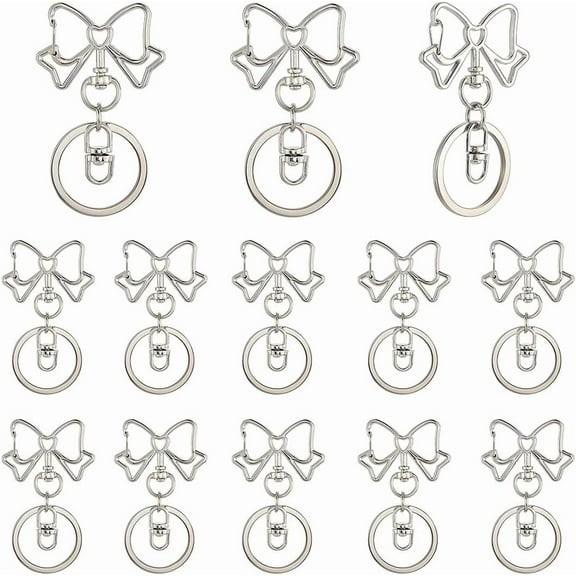 1 Box 18Pcs Keychain Clasp Swivel Clasps Keychain Silver Metal Bowknot Spring Gate Rings Clip Snap Buckle Lobster Claw Clasp