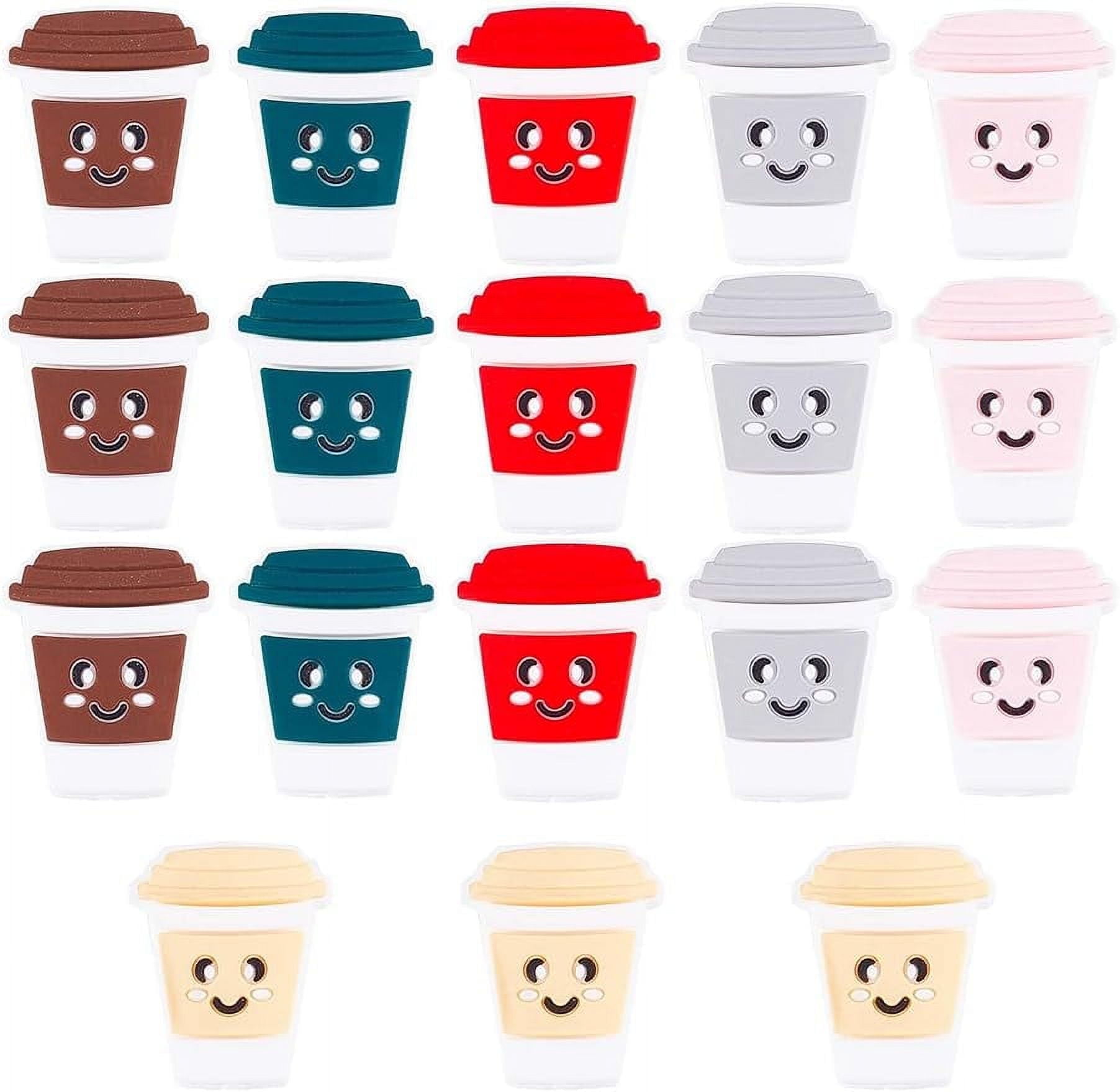 Decoendiy 18pcs Silicone Focal Beads - Cow & Leopard Print Coffee Cup Shaped Beads - For DIY Bracelets, Necklaces, Jewelry Making Crafts