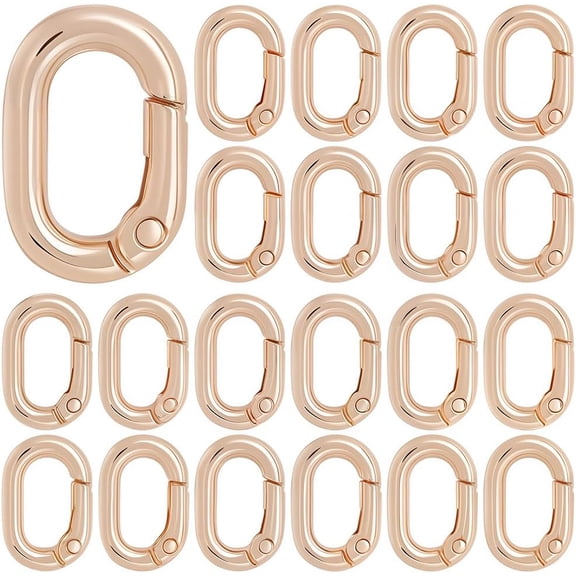 1 Box 18Pcs Spring Oval Ring Carabiner Metal Spring Key Ring 21mm Light Gold Metal Trigger Snap Hooks Clip Keyring Buckle Oval Rings