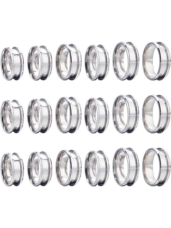 1 Box 18Pcs Stainless Steel Grooved Finger Ring US Size 7/8/9/10/11/12 Ring Core Blanks 8mm Wide Empty Round Grooved Inlay Ring Blanks for Jewelry Making Kits Men Women DIY Craft Supplies