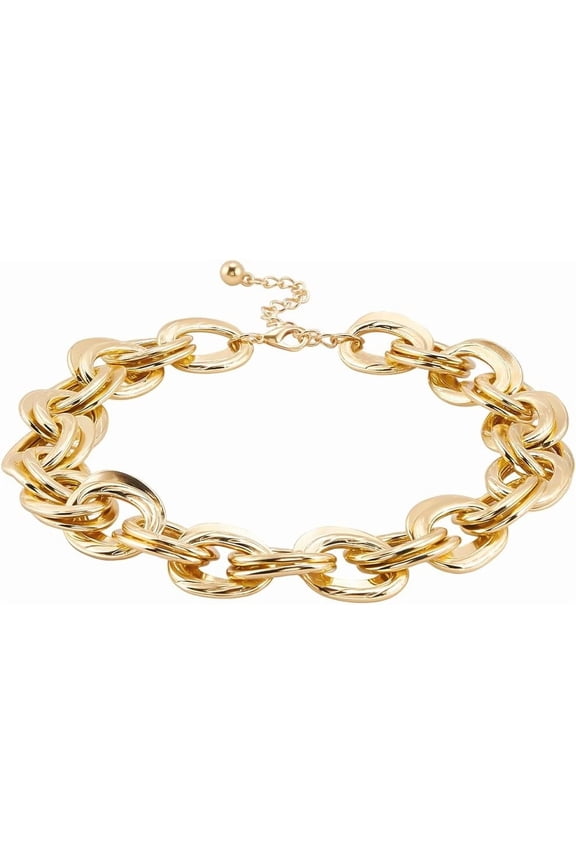 1 Box 19.37 Inch/49.2cm Gold Chunky Choker Necklace Punk Chain Necklace Alloy Double O Ring Shine Metal Extender Link Chain Set Accessories