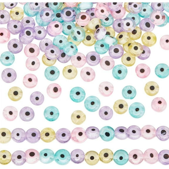 1 Box 195Pcs Lampwork Evil Eye Glass Beads 6mm Turkish Beads Handmade Small Macaron Blue Heishi Disc Flat Round Beads for Crafts DIY Bracelets Necklaces Jewelry Making Bead Assortments