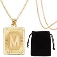 thumbnail image 1 of 1 Box 1Pc 18K Gold Plated Brass Initial Letters M Necklaces with Rectangle Velvet Pouches for Men Women, 1 of 9