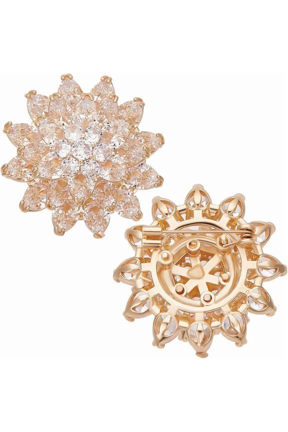 1 Box 1Pc Cubic Zirconia Brooches Gold Lotus Flower Snowflake Brooch Pin for Weddings Party Gifts Women Gold DIY