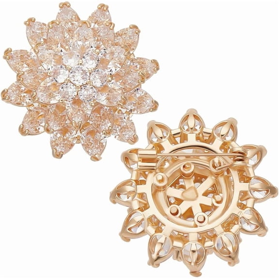 1 Box 1Pc Cubic Zirconia Brooches Gold Lotus Flower Snowflake Brooch Pin for Weddings Party Gifts Women Gold DIY