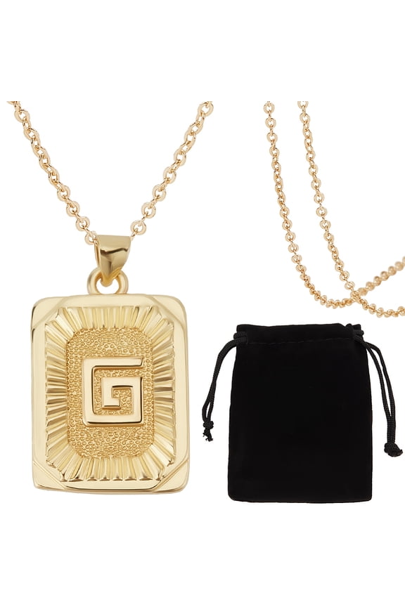1 Box 1Pc English Letter G Necklaces 18K Gold Plated Brass Monogram Name Necklaces with Rectangle Velvet Pouches for Men Women