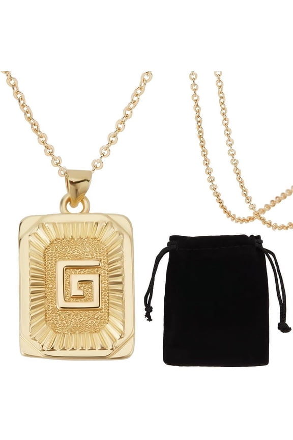 1 Box 1Pc English Letter G Necklaces 18K Gold Plated Brass Monogram Name Necklaces with Rectangle Velvet Pouches
