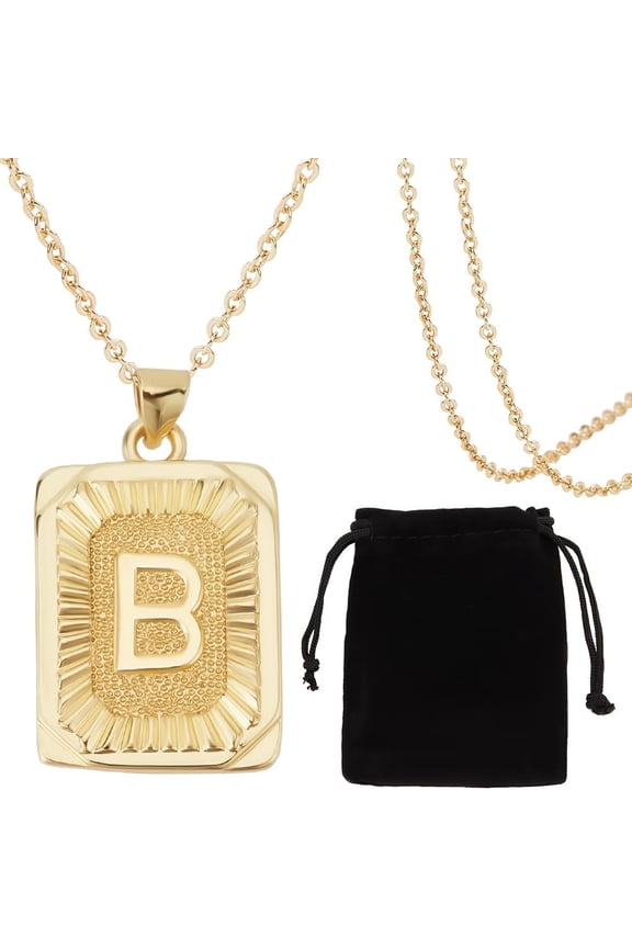 1 Box 1Pc Initial Letters B Necklaces for Men Women 18K Gold Plated Brass Letter Pendants with 1Pc Cable Chain Pouches