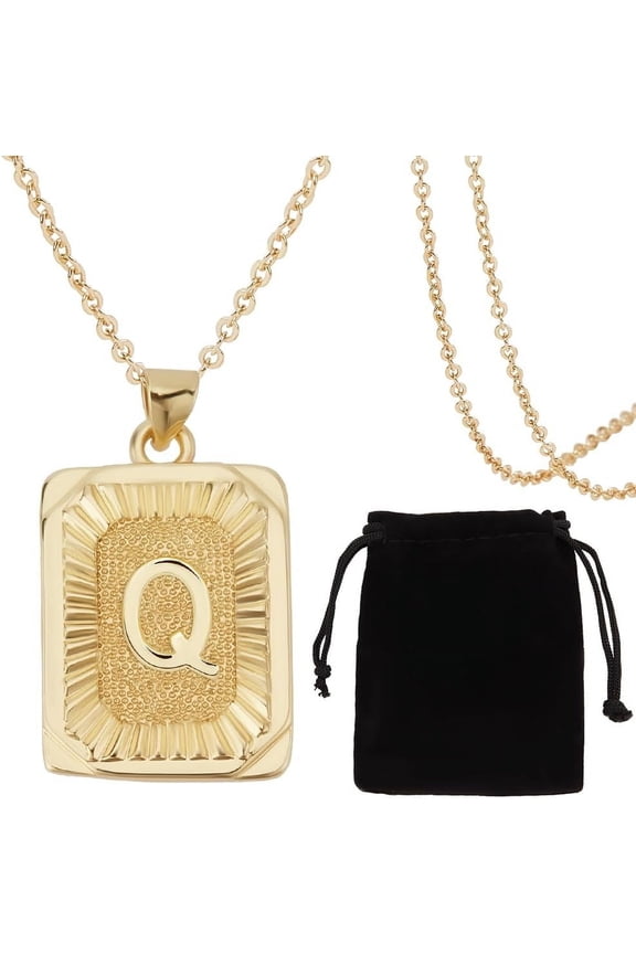1 Box 1Pc Monogram Name Necklace 18K Gold Plated Brass Initial Q Necklace with Rectangle Velvet Pouches for Women for DIY