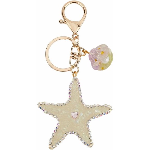 1 Box 1Pc Sea of Stars Keychain Starfish Keychains Beach Small White Cute Acrylic Alloy Sparkling Shell Plastic Peal Keyring Mother's Day Key Chains for Car Keys Handbags Purse Decor