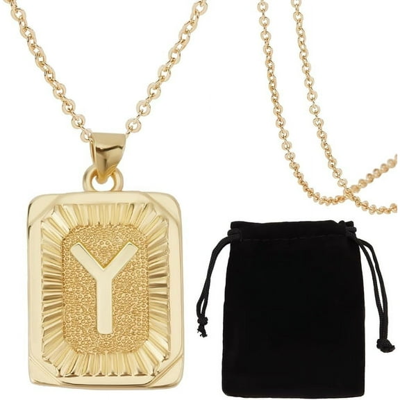 1 Box 1Pc Square Shape Pendant Necklace 18K Gold Plated Brass Initial Y Necklace with Rectangle Velvet Pouches Multi-color