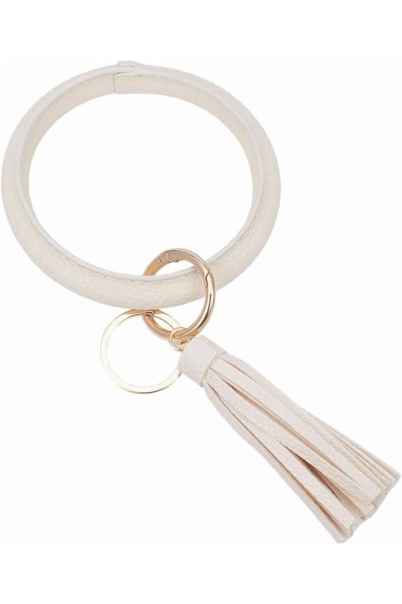 1 Box 1pc Key Ring Holder Wristlet Leather Wrist Keychain Bracelet Imitation Pu Leather Old Lace Large Round Circle Bangle Key Chains Holder With Tassle For Women Friends Gifts Keyrings