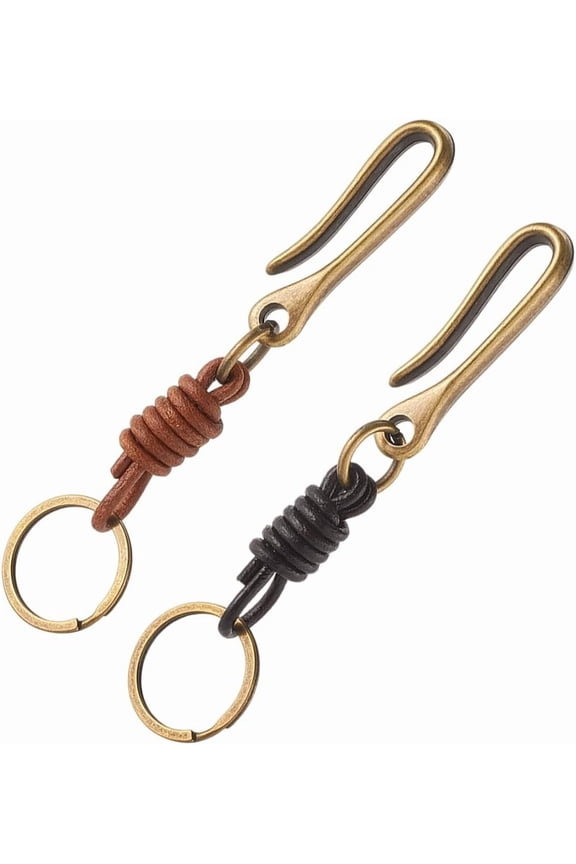 1 Box 2 Colors U Shaped Keychain Fish Hook Key Chains Bulk Genuine Cowhide Leather Cord Loop Pocket Clips Belt Keys Holder Charms for Handbags Party Wedding Favors DIY Supplies Women Men