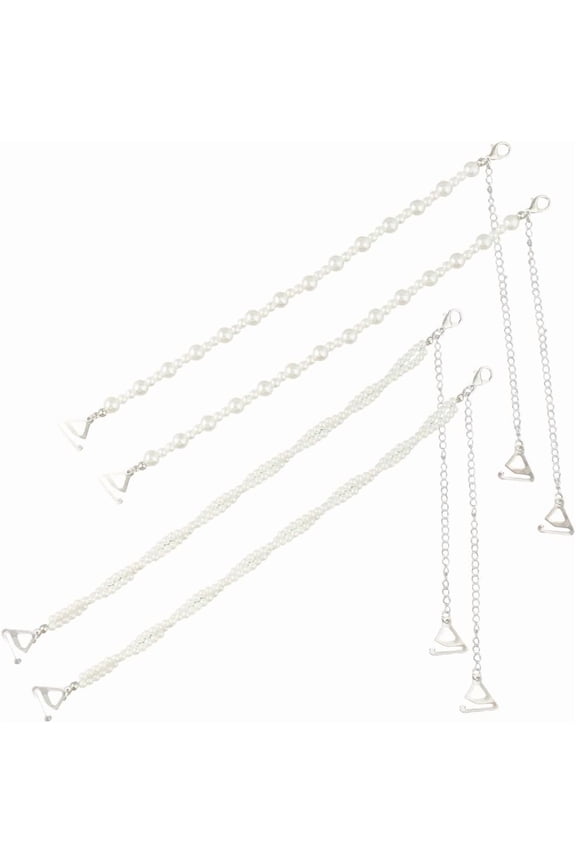 1 Box 2 Pairs 2 Styles White Pearl Bra Straps with Buckle Alloy Chain Removable Elegant Shoulder Lingerie Strap Summer Jewelry