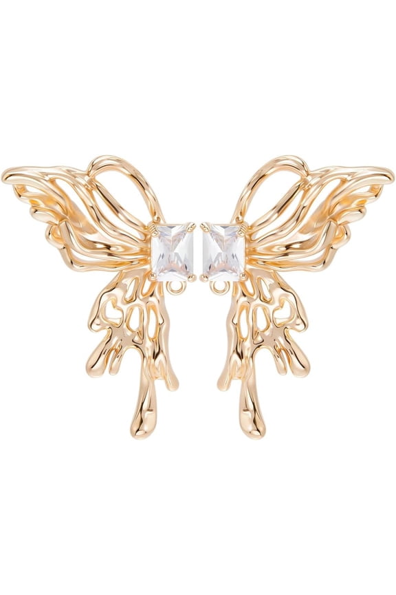 1 Box 2 Pairs Cubic Zirconia Stud Earring Findings 18K Gold Plated Brass Butterfly Post Earring with Loop for Jewelry Making DIY