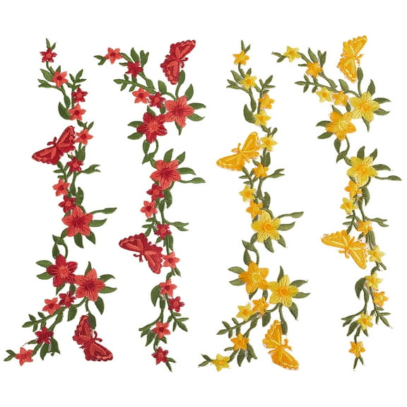 1 Box 2 Pairs Flower Iron On Applique Plum Blossom Butterfly Embroidered Sew on Patches Bouquet Boho Floral Sewing Applique Fabric for Clothes Bags