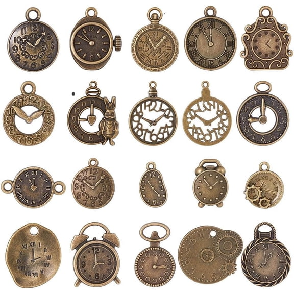 1 Box 2 Set 40Pcs Clock Face Charms Steampunk Charms Bulk Antiqued Bronze Retro Watch Gear Cog Wheel Steam Punk Round Clocks Charm for Jewelry Making Charms DIY Bracelet Earrings Crafting DIY