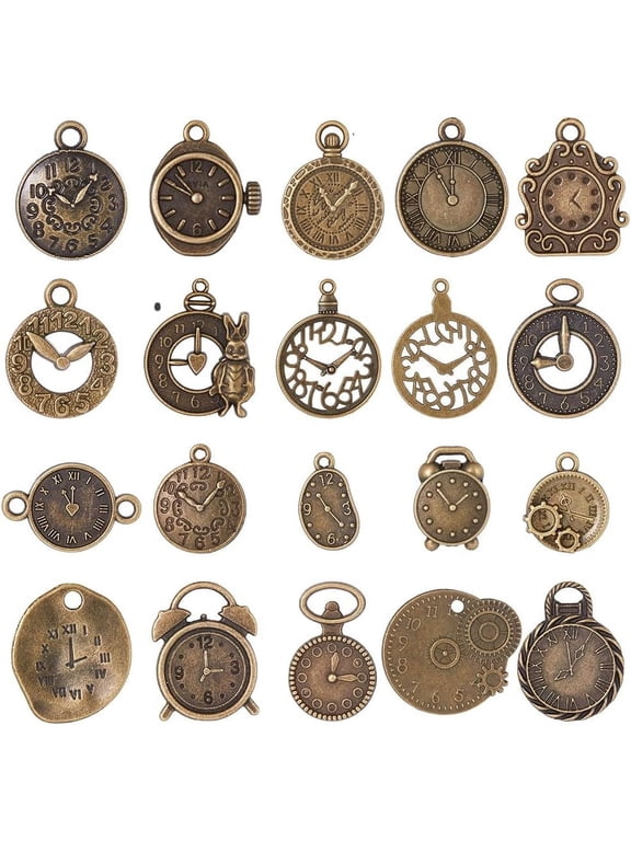 1 Box 2 Set 40Pcs Clock Face Charms Steampunk Charms Bulk Antiqued Bronze Retro Watch Gear Cog Wheel Steam Punk Round Clocks Charm for Jewelry Making Charms DIY Bracelet Earrings Crafting