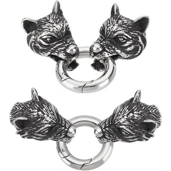 1 Box 2 Sets 316 Surgical Stainless Steel Spring Gate Rings O Rings with Cord Ends For Leather Cord Bracelets Making Wolf Antique Silver 51mm Ring: 3x18mm Wolf Head: 22x14x15mm