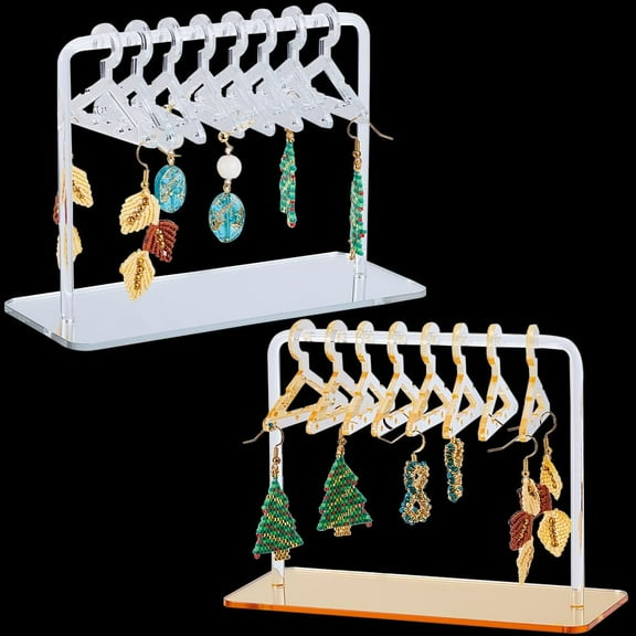 1 Box 2 Sets Coat Hanger Earring Holder 64 Holes Acrylic Jewelry Display Dangle Ear Stud Hanging Organizer Rack Mini Storage Stand for Retail Selling Merchant Women Retail Exhibition 5.9x2.34x4.17