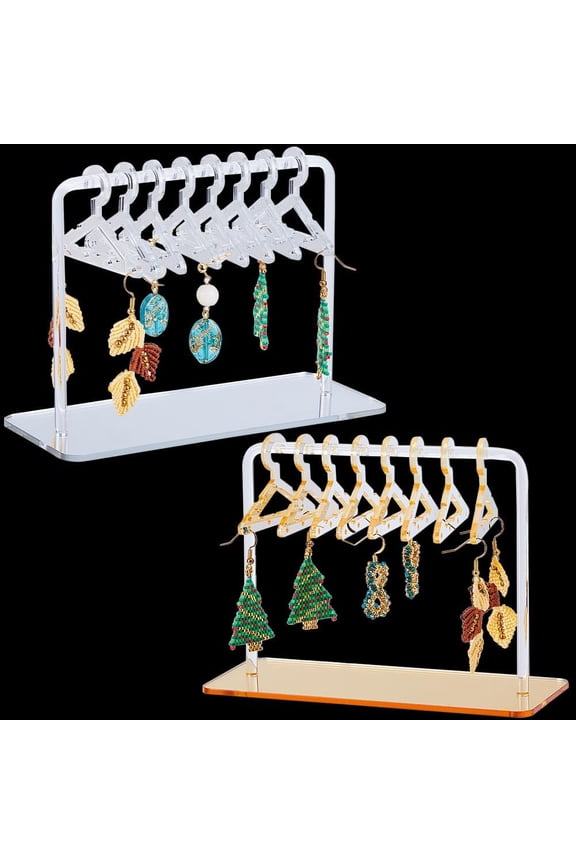 1 Box 2 Sets Coat Hanger Earring Holder 64 Holes Acrylic Jewelry Display Dangle Ear Stud Hanging Organizer Rack Mini Storage Stand for Retail Selling Merchant Women Retail Exhibition 5.9x2.34x4.17