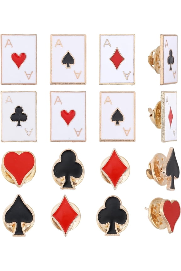 1 Box 2 Sets Playing Card Theme Enamel Pins Kit Light Gold Alloy Badge for Backpack Clothes Light Gold 12~20.5x11~14.5mm 8pcs/set