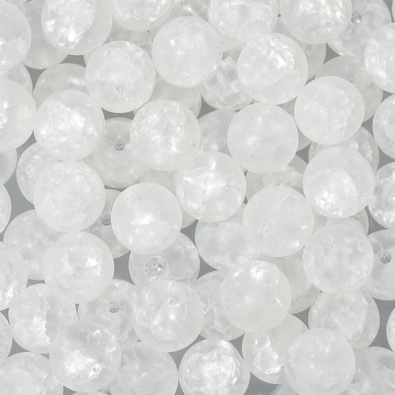 1 Box 2 Strands 100PCS 8MM White Clear Crackle Glass Beads with Holes Round Crack Crystal Frosted Loose Spacer Charms Bead Bulk