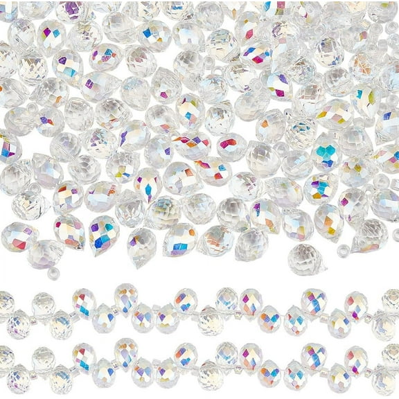 1 Box 2 Strands About 200Pcs Teardrop Clear Beads Tear Drop Crystal Beads Glass Top Drilled Briolette Transparent Chandelier Pendant Spacer Bead for Jewelry Making Beading Bracelet DIY Crafts