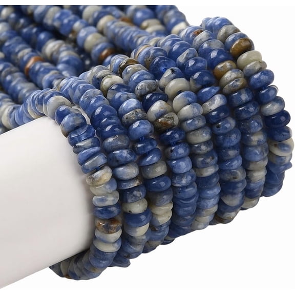 1 Box 2 Strands 346PCS 4MM Blue Natural Sodalite Rondelle Beads with Holes Gemstone Stone Abacus Disk Spacer Charms Bead for Jewelry Making Bracelets Necklaces DIY Craft Supply