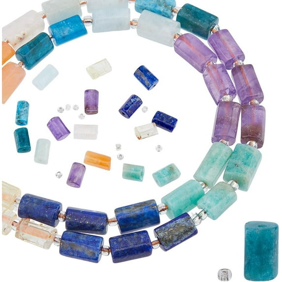 1 Box 2 Strands Natural Mixed Gemstone Beads Strands with Seed Beads Natural Citrine & Lazuli & Amazonite & Amethyst & Aquamarine & Botswana Agate Faceted Column