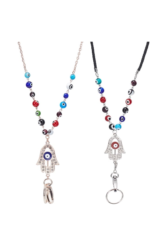 1 Box 2 Style Lanyard Necklace Glass Beaded Lanyards Lucky Name Card Fashion Lanyards