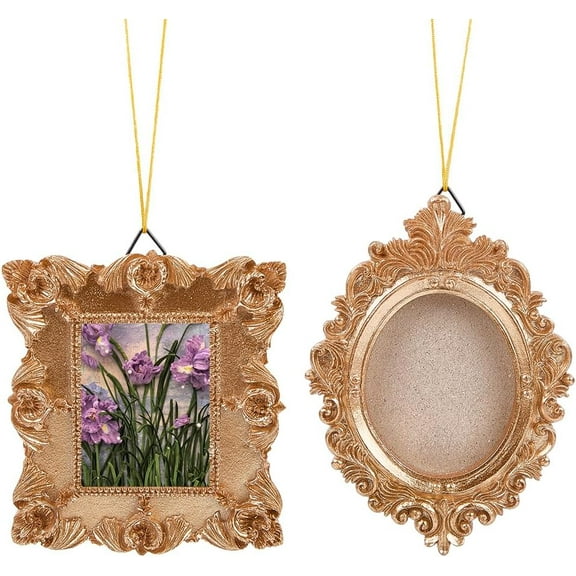 1 Box 2 Styles Mini Gold Photo Frames Resin Picture Frames Bulk Baroque European Embossed Oval Square Jewelry Display Frame for Wall Hanging Gifts Home Hotel Decorations DIY Crafts Gold