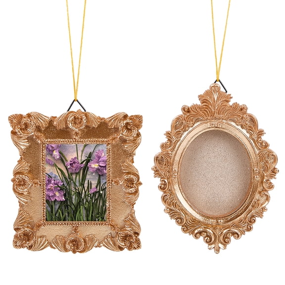 1 Box 2 Styles Mini Gold Photo Frames Resin Picture Frames Bulk Baroque European Embossed Oval Square Jewelry Display Frame for Wall Hanging Gifts